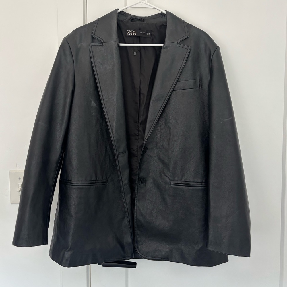 Zara Oversized Faux Leather Blazer